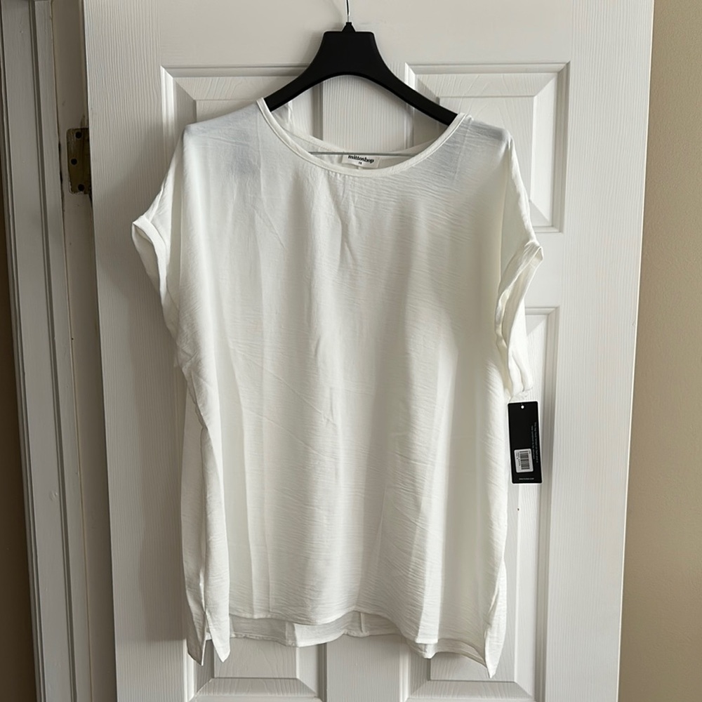 Mittoshop Cream Cap Sleeve Blouse Relaxed Fit